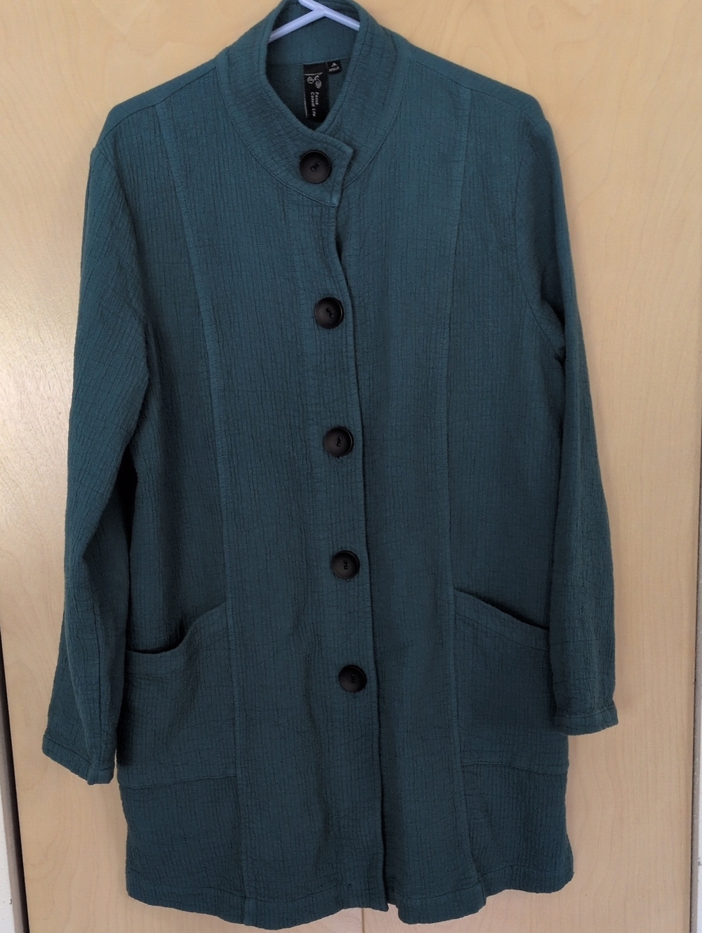 Focus Casual Life Teal Button-Front Textured Jacket, Cotton